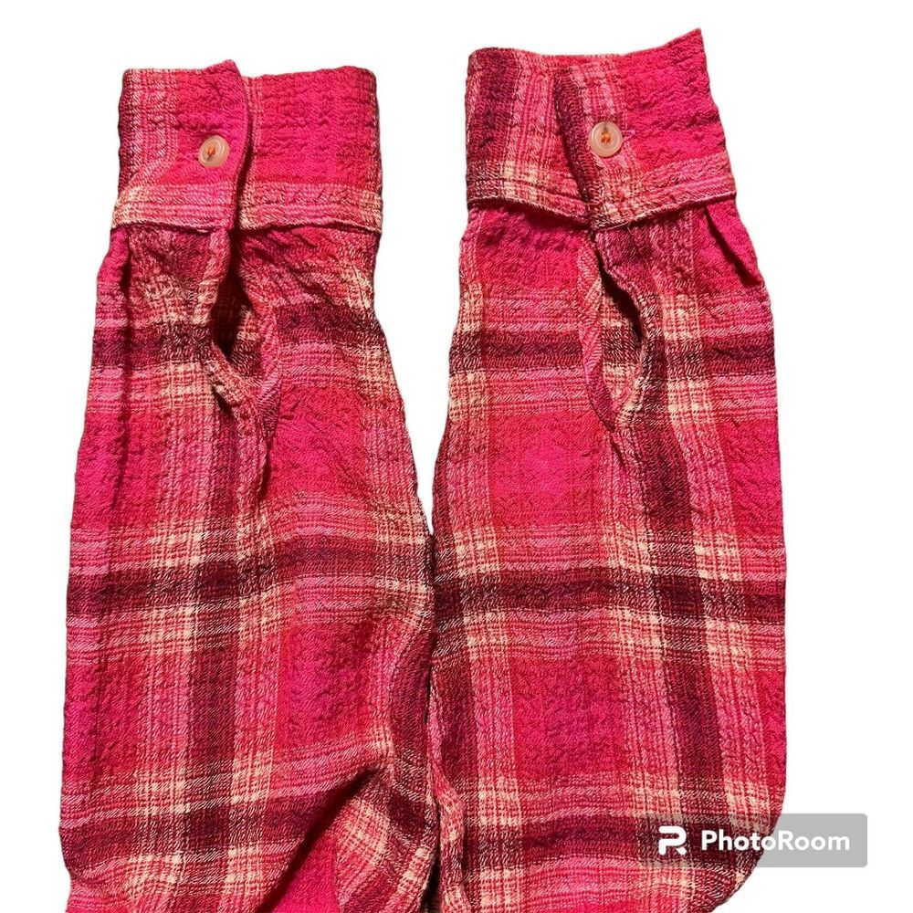 Pilcro Anthropologie Pink Plaid Pockets Crinkle Tunic Button Collared‎ Top XS - Picture 7 of 12